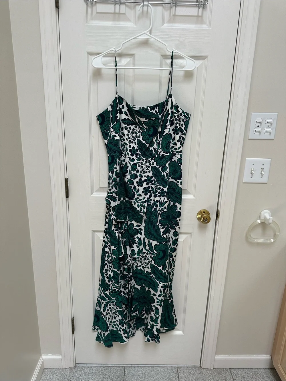 NWT J.Crew Silk Green Floral Slip Dress with ruffle skirt detail